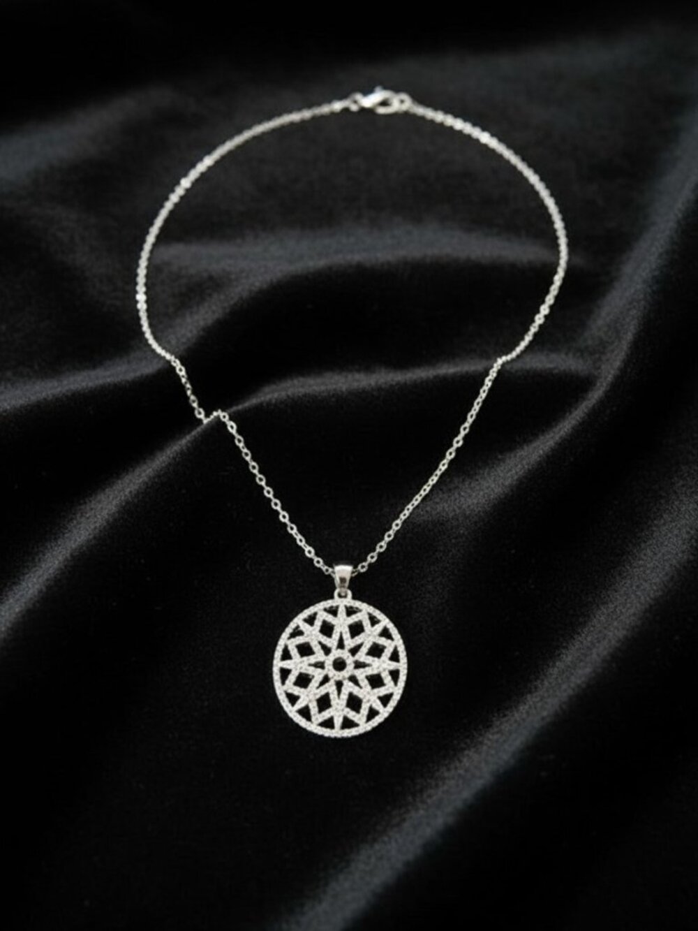 Flower of Life Necklace 925 Sterling Silver Medallion Patterned with Swarvoski
